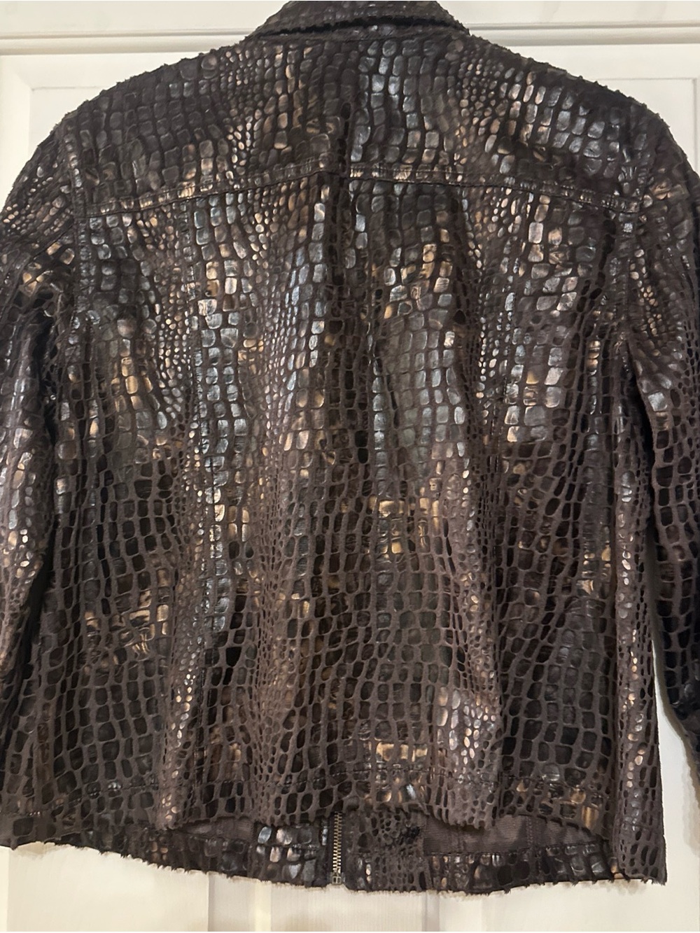 Ruby Rd. Croc-Embossed Metallic Brown Leather Jacket - Picture 6 of 13